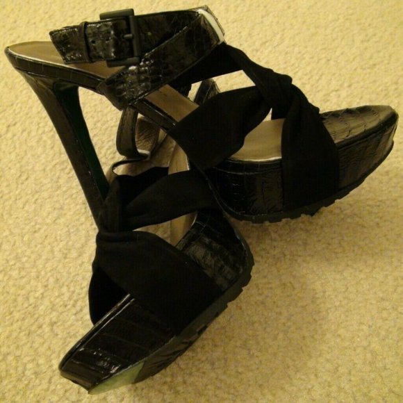 Lisa for Donald Pliner Deryk Black Suede Platform Sandal Heels 8.5M MSRP $285 - Picture 9 of 12